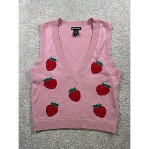 Hot Topic Womens Sz S Pink Sleeveless V Neck Vest Strawberries Kidscore Coquette
